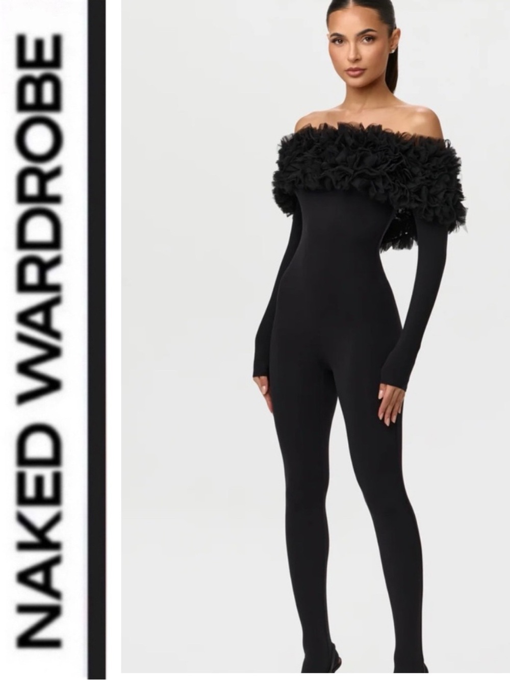 Naked Wardrobe🖤 NAKED OFF-SHOULDER ROSES JUMPSUIT